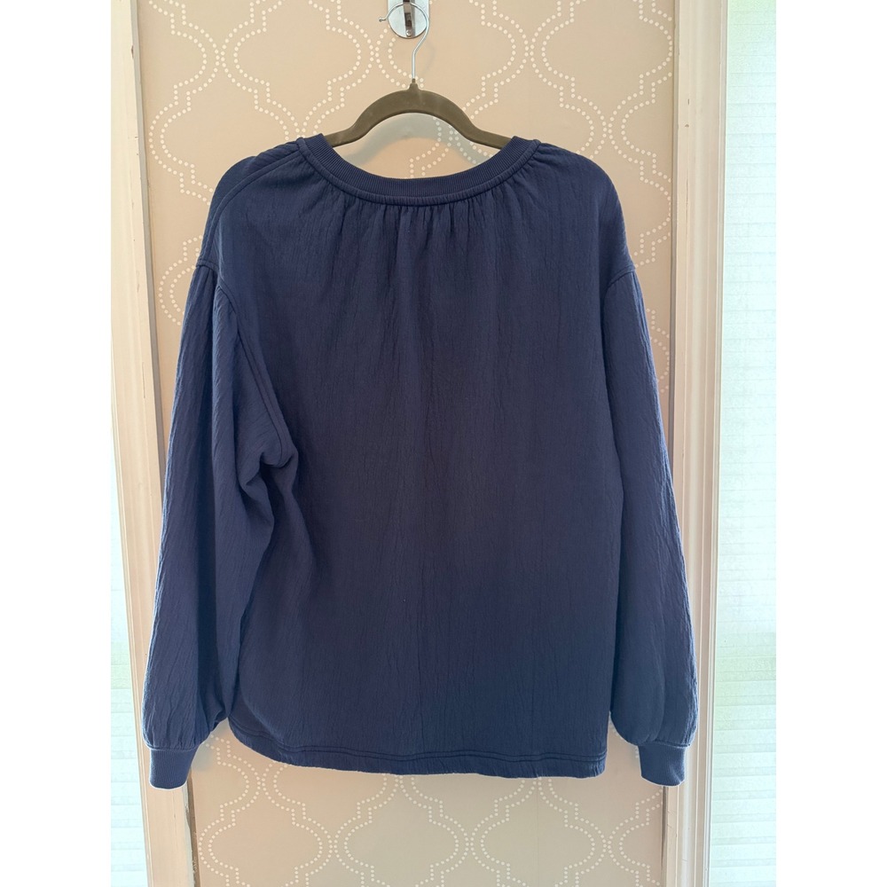 Aerie Textured Gauze Sweatshirt Split Neck Tassel Tie Navy Blue XXS NWT - Picture 4 of 12